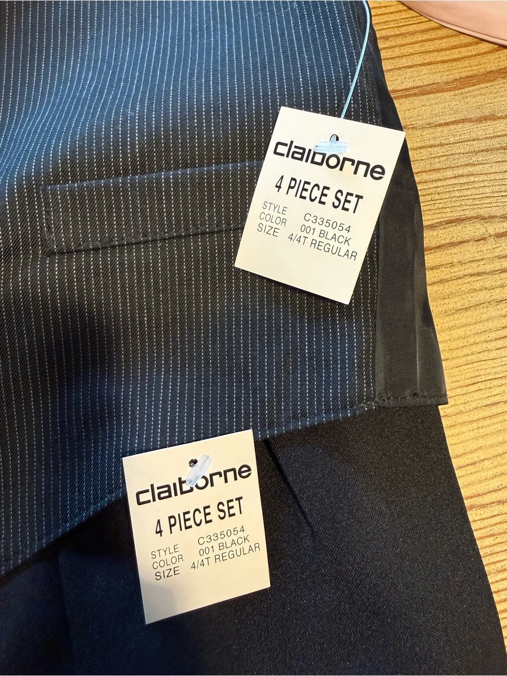 Claiborne Black Pinstripe Vest Suit with Light Pink Shirt
